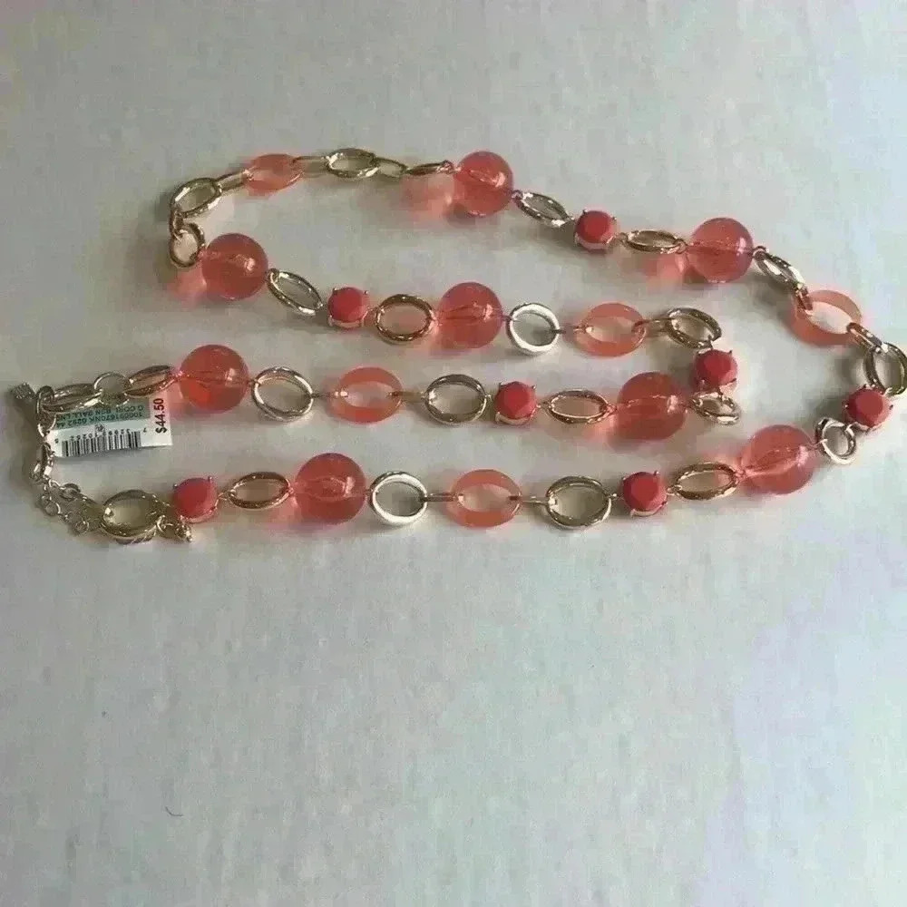 INC new Gold Tone Stone beaded Necklace - Picture 3 of 8